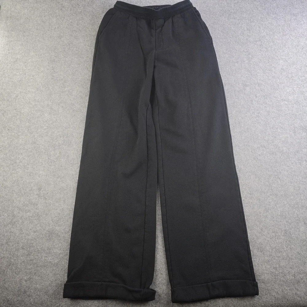 Alo Yoga Sweatpants Women's Xs Black Fleece Wide Leg Pintuck Cuffed Drawstring